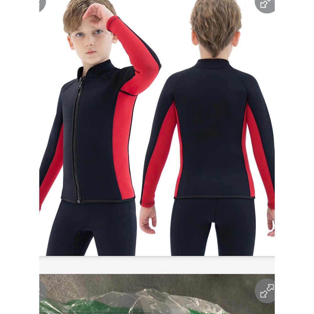 Kids Wetsuit Top Jacket 2mm Neoprene Long Sleeve Black Red Size 14 Boys Girls